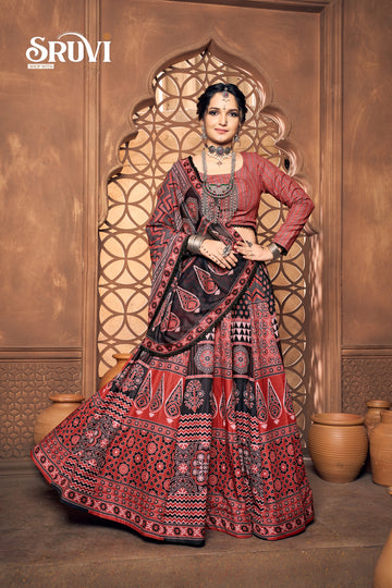 Ikat Batik Lehenga Choli – Timeless Sindhi Craft in Red & Black"