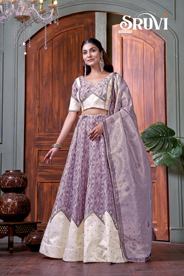 Lavender Shimmer Butti Lehenga Choli Set with Embellished Dupatta | Elegant Party & Festive Wear