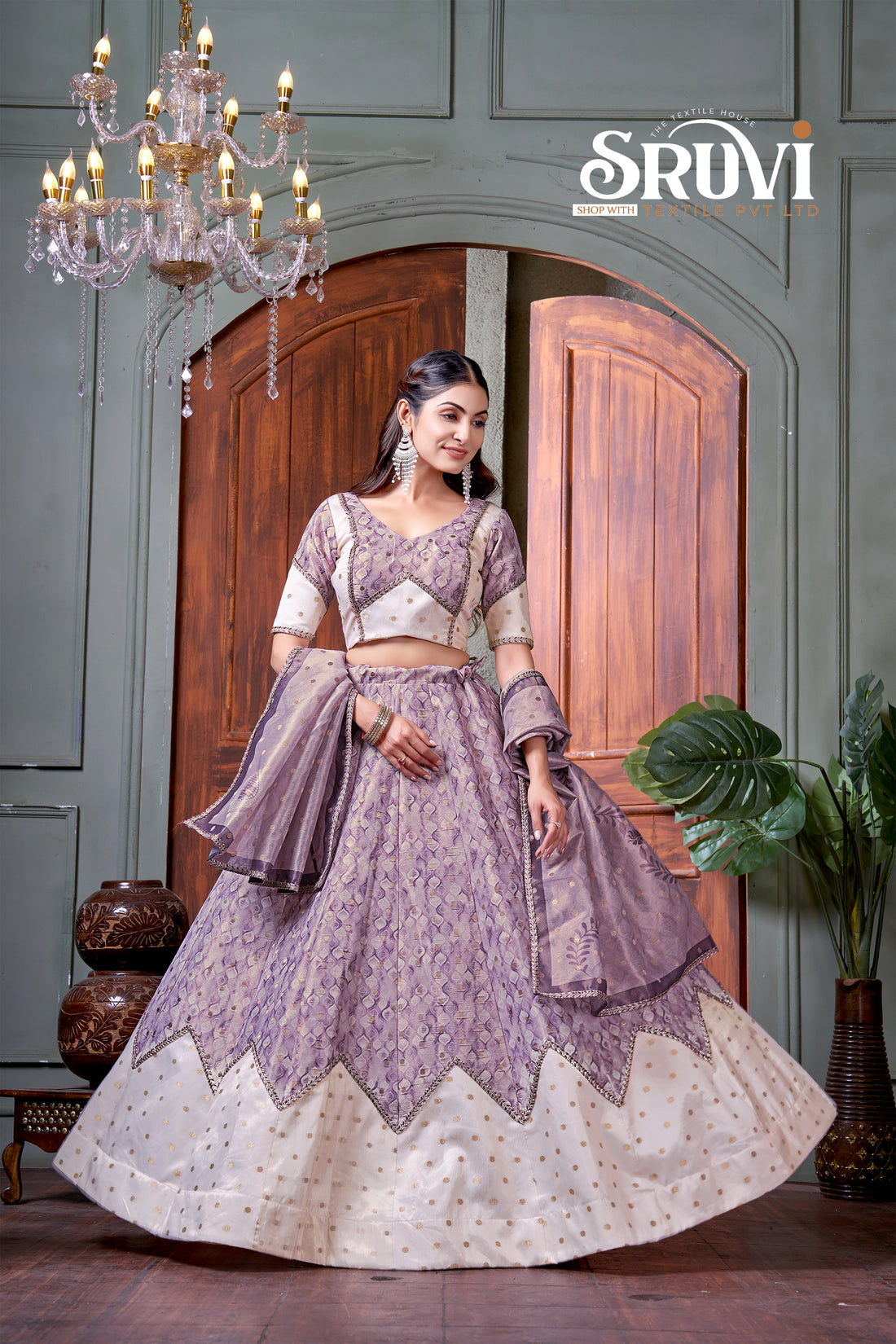 Lavender Shimmer Butti Lehenga Choli Set with Embellished Dupatta | Elegant Party & Festive Wear