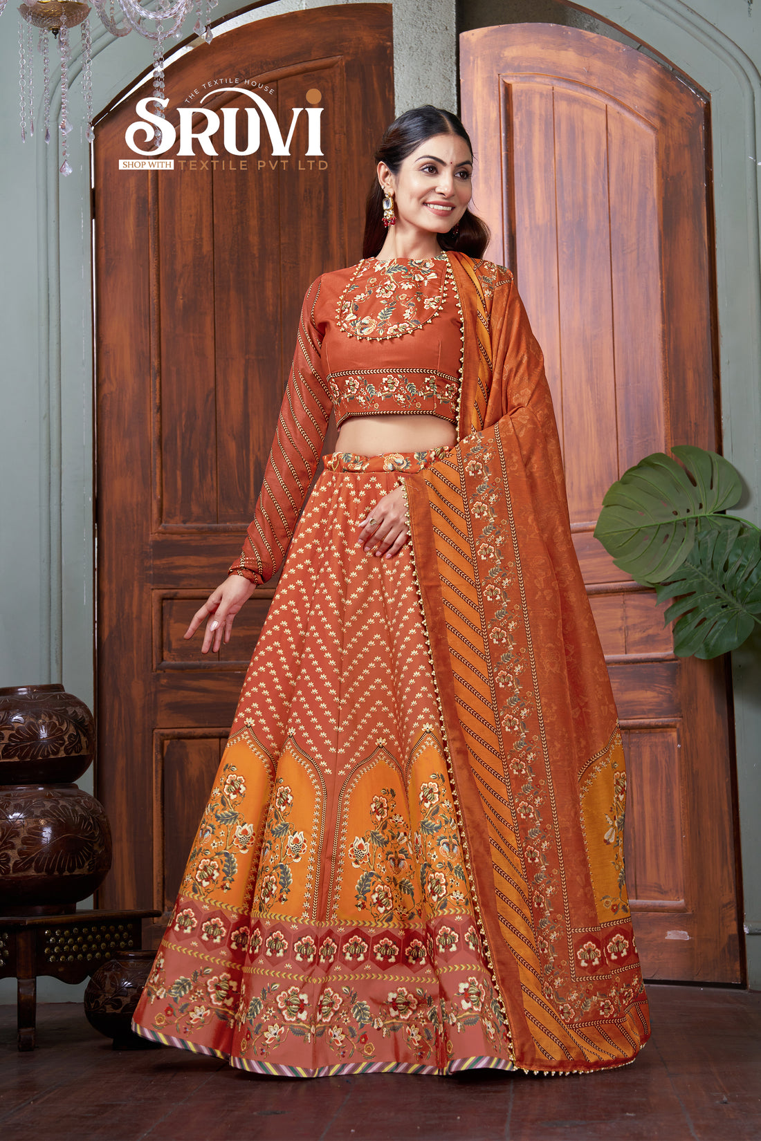 legant White Rayon Lehenga Choli Set for Women – Printed Dupatta with Full Sleeve Blouse (Copy)